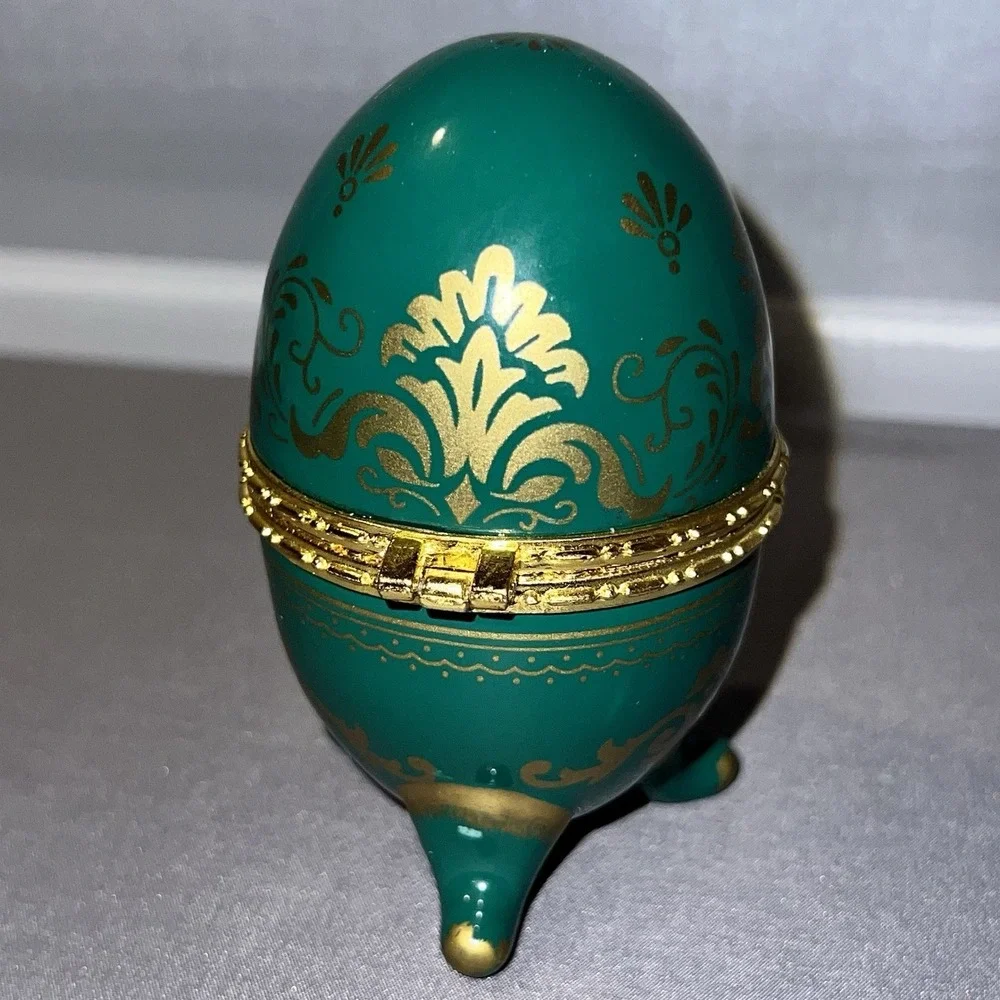 Rare Vtg Avon Emerald Green Gold Porcelain Footed Egg Clock Quartz Japan Movt
